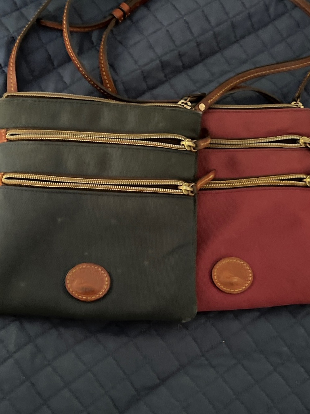 2 Vintage Dooney & Bourke Nylon Crossbody Bags Red Black Leather Trim Lot